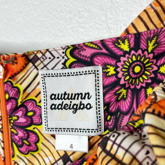 Autumn Adeigbo Cut Out Midi Chioma Ruffle Dress in Orange Base African Floral - Picture 9 of 11